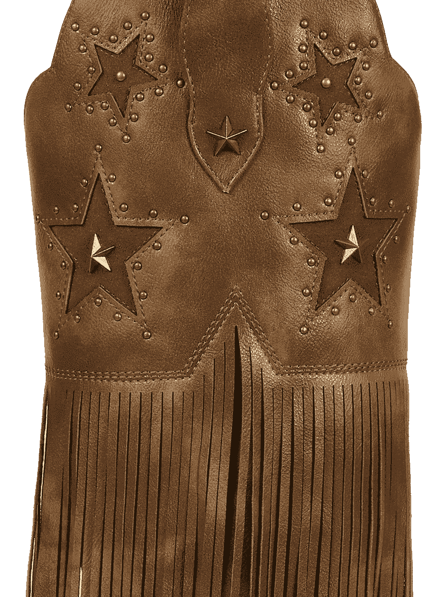Brown-star-studs-fringes-pu-western-boots