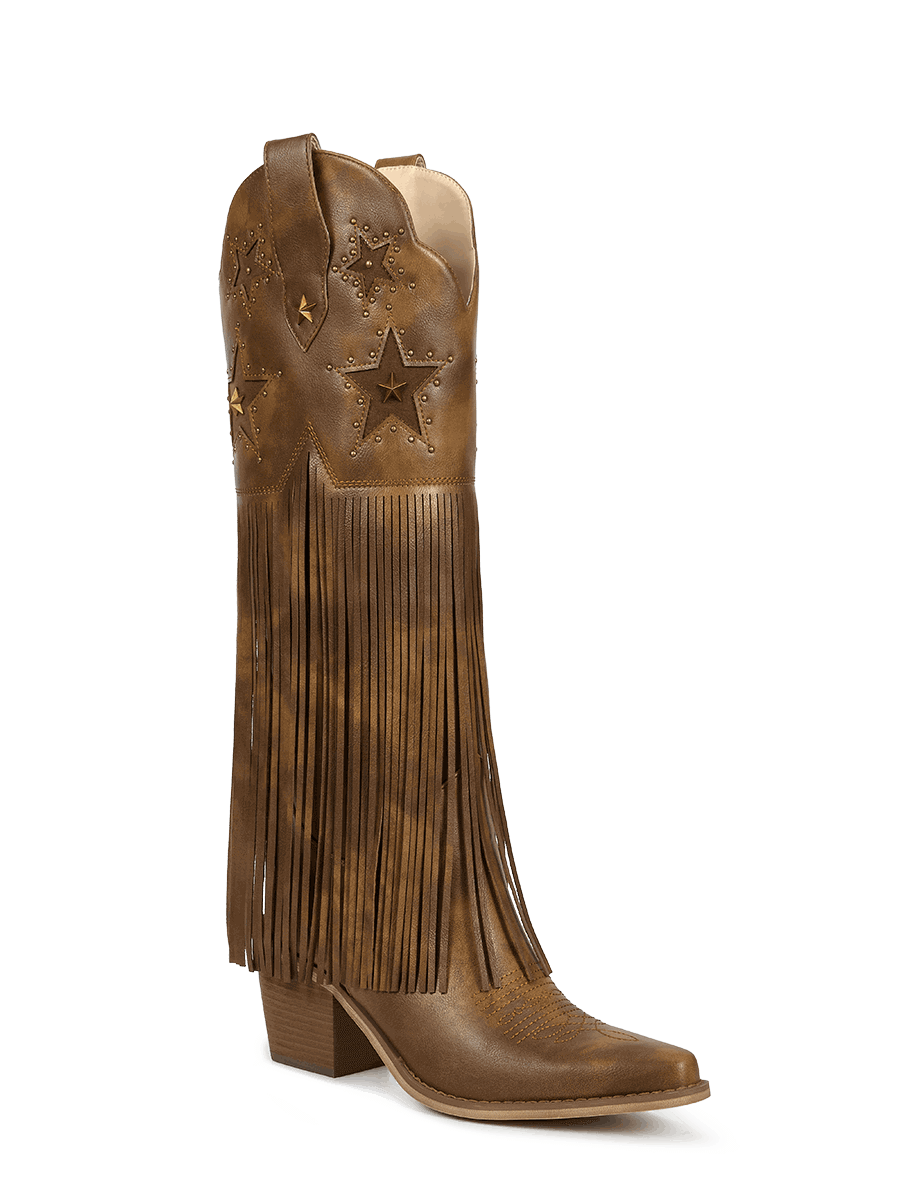 Brown-star-studs-fringes-western-boots