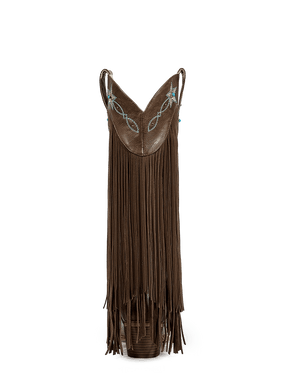 Brown-studs-embroidered-star-fringe-mid-heel-cowgirl-boots