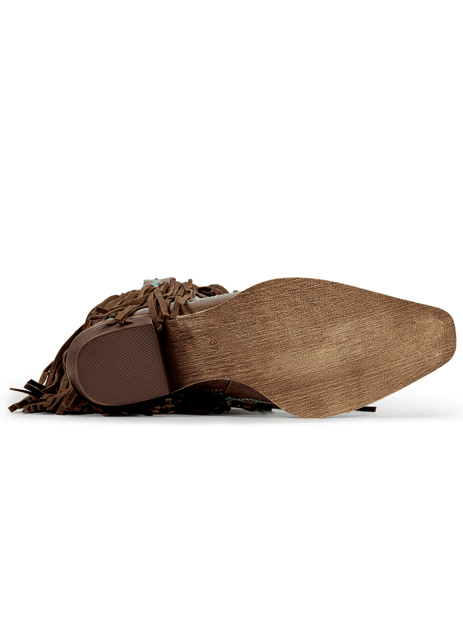 Brown-studs-embroidered-star-fringe-rubber-cowgirl-boots