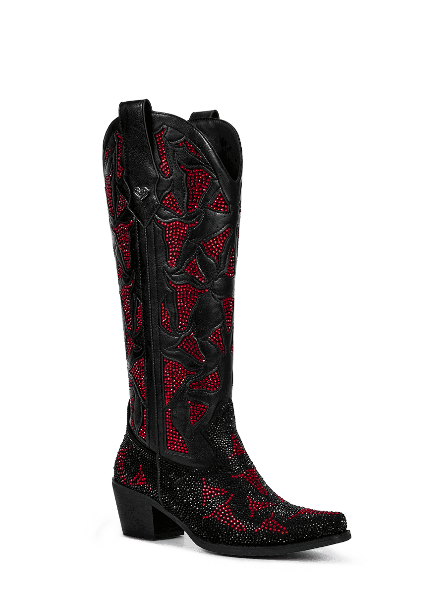 Burgundy-cut-out-rhinestones-cowgirl-boots