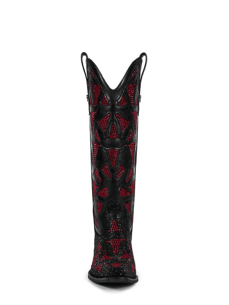 Burgundy-cut-out-rhinestones-knee-high-cowgirl-boots