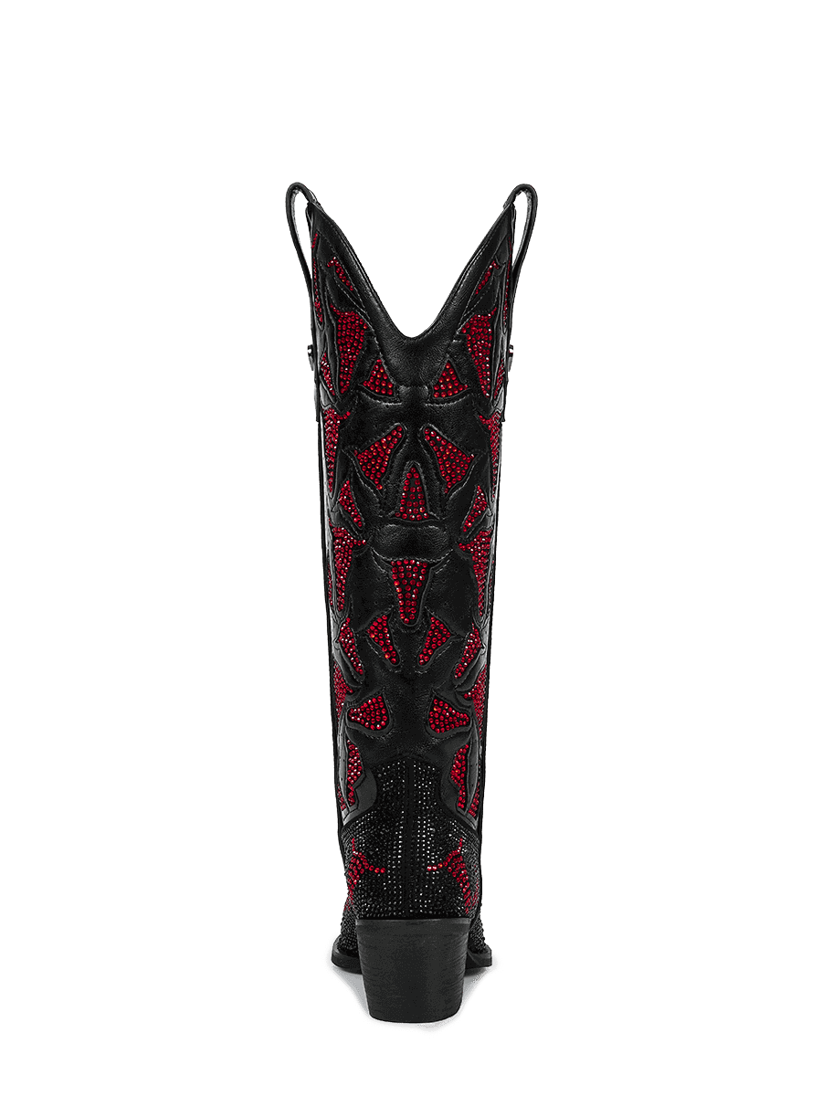 Burgundy-cut-out-rhinestones-mid-heel-cowgirl-boots