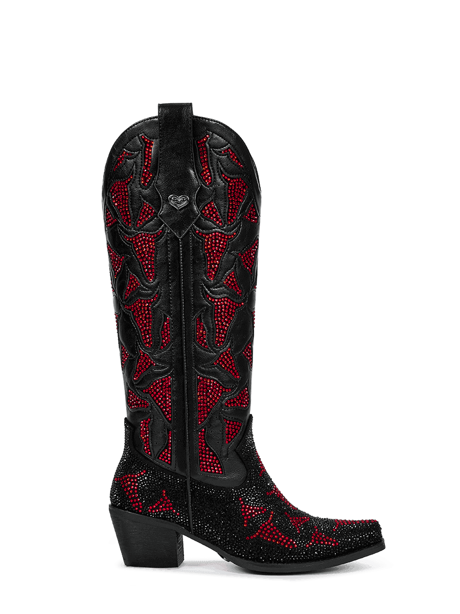 Burgundy-cut-out-rhinestones-pull-on-cowgirl-boots