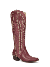 Burgundy-retro-embroidered-ostrich-leather-boots