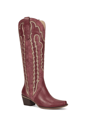 Burgundy-retro-embroidered-ostrich-leather-boots