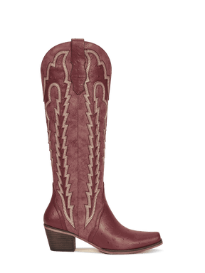 Burgundy-retro-embroidered-ostrich-leather-side-zipper-boots