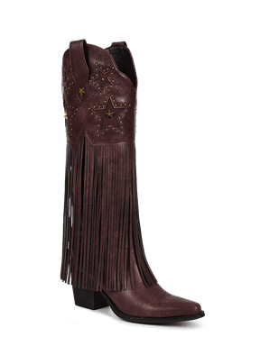Burgundy-star-studs-fringes-western-boots
