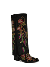 Colorful-rhinestone-flowers-fold-over-black-boots