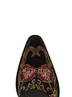 Colorful-rhinestone-flowers-fold-over-pointy-black-boots