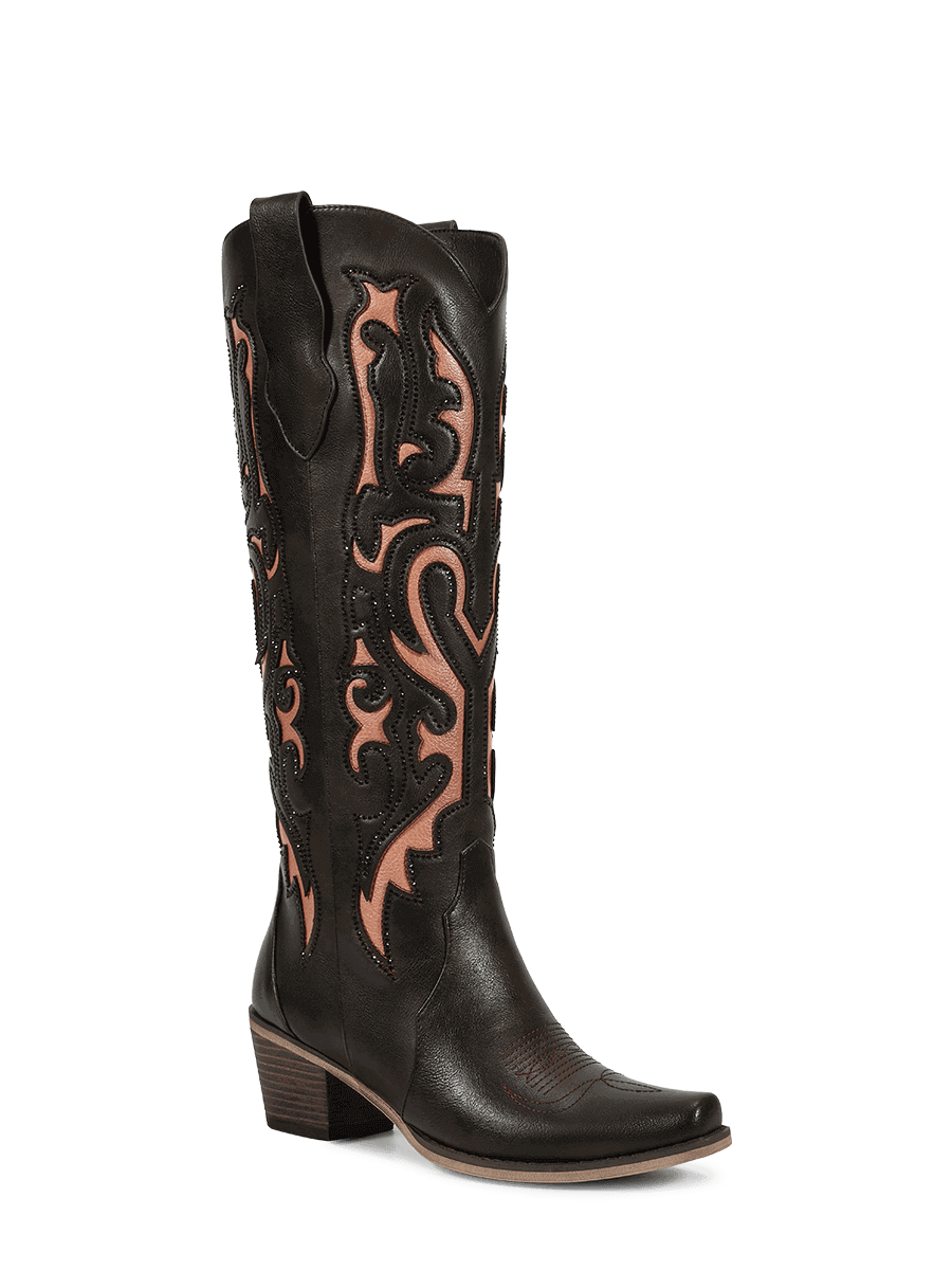 Cut-out-rhinestones-brown-leather-western-boots