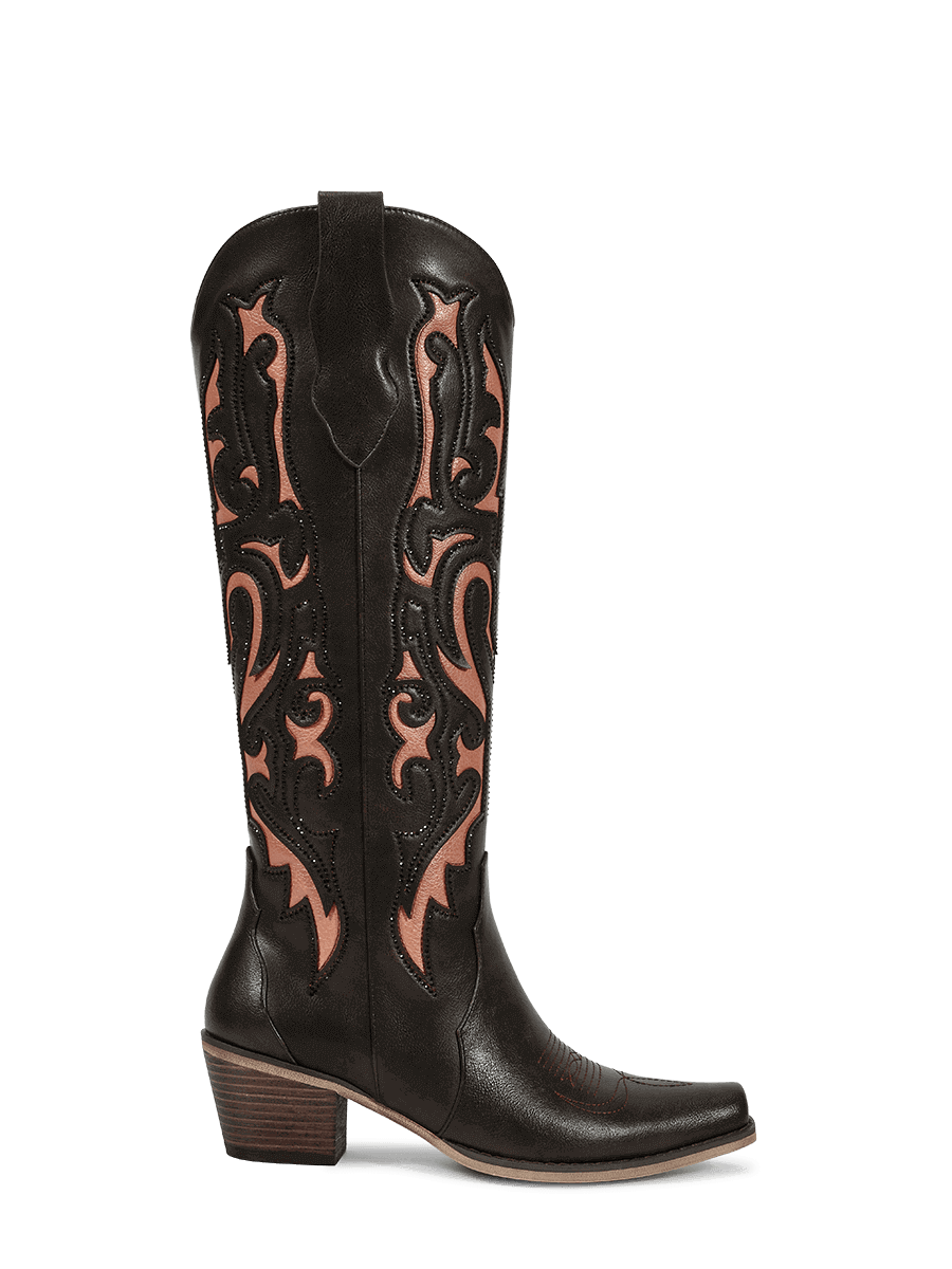 Cut-out-rhinestones-brown-side-zipper--western-boots
