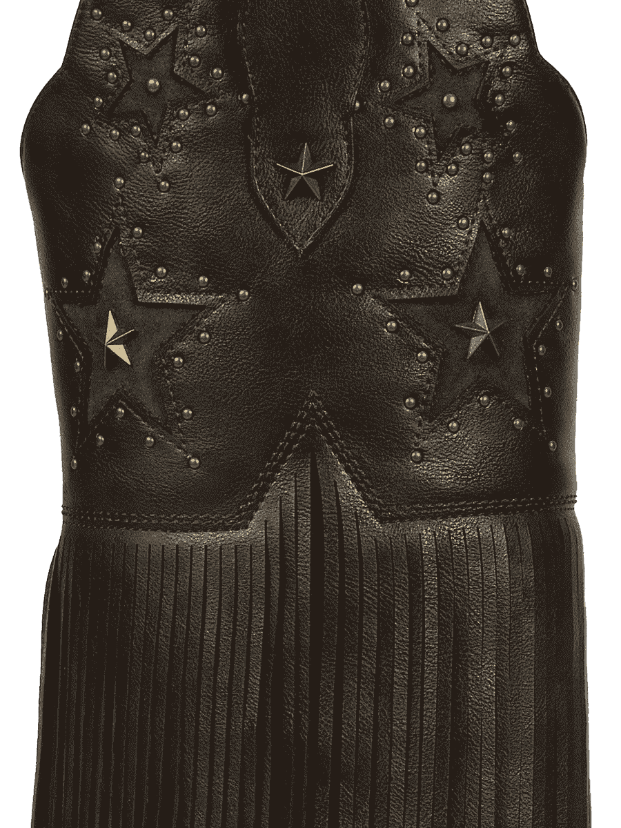 Dark-brown-star-studs-fringes-pu-western-boots