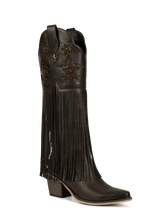 Dark-brown-star-studs-fringes-western-boots