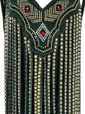 Dark-green-rhinestone-tassel-faux-western-boots