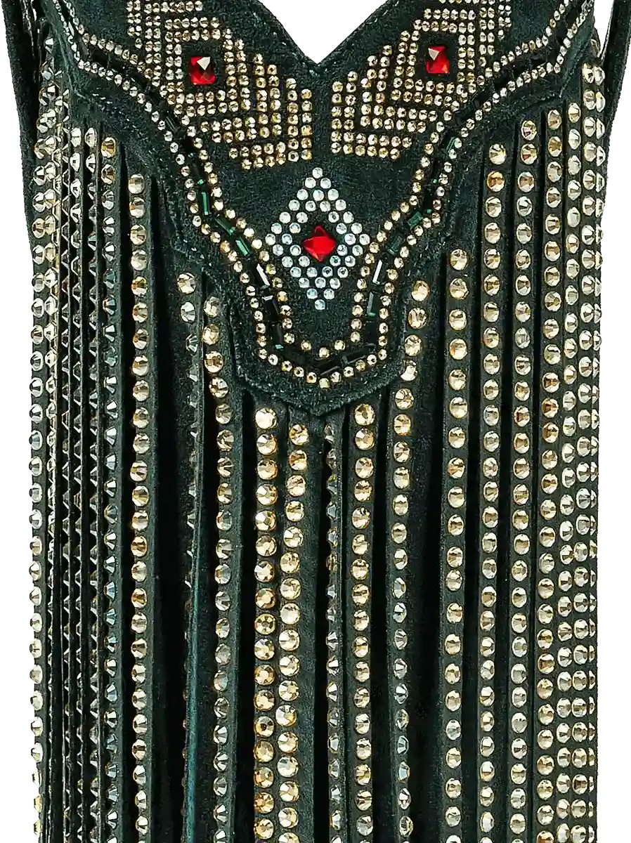 Dark-green-rhinestone-tassel-faux-western-boots