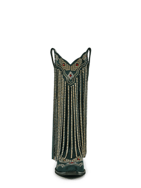 Dark-green-rhinestone-tassel-knee-high-western-boots