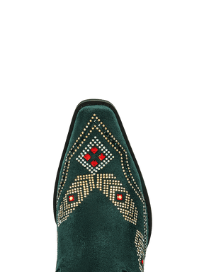 Dark-green-rhinestone-tassel-snip-western-boots