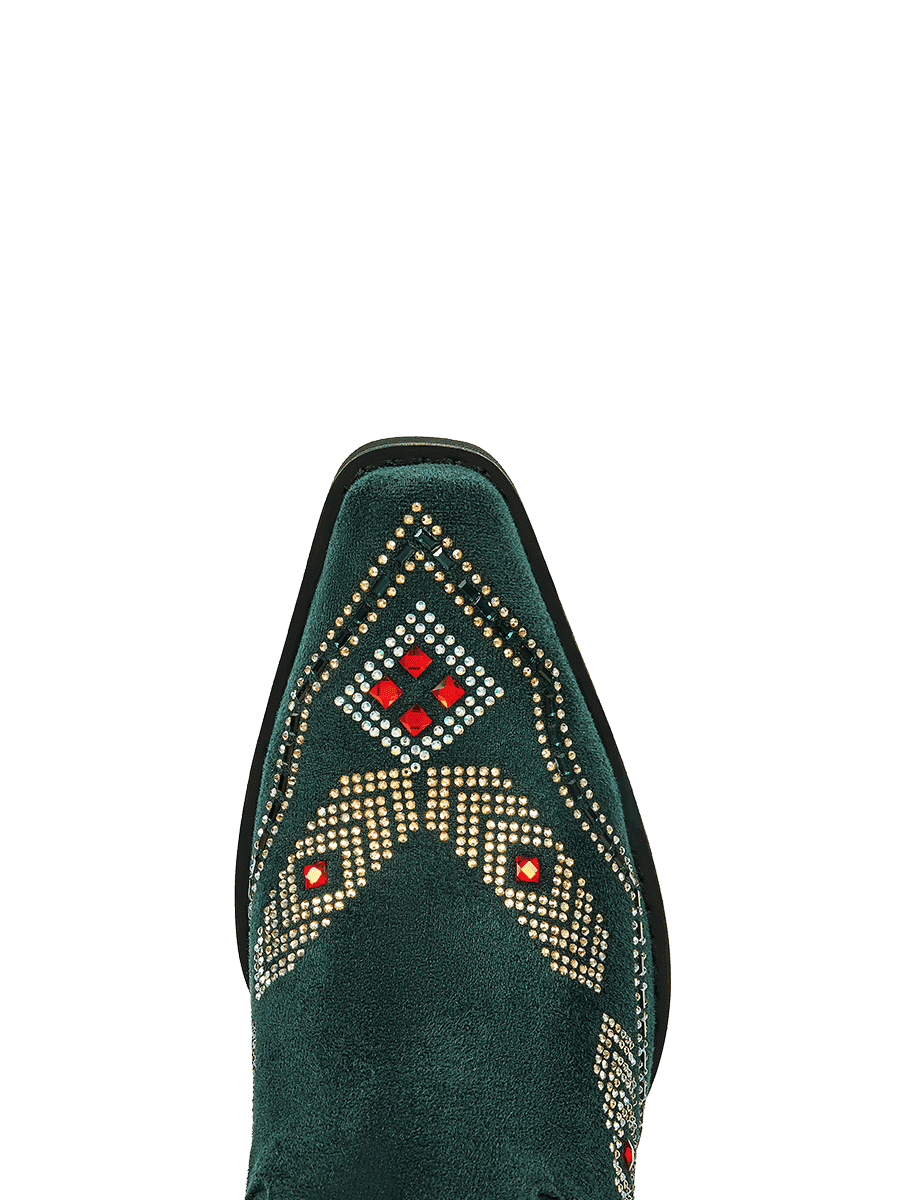 Dark-green-rhinestone-tassel-snip-western-boots