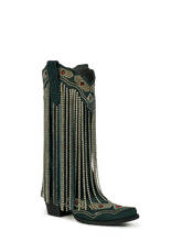 Dark-green-rhinestone-tassel-western-boots