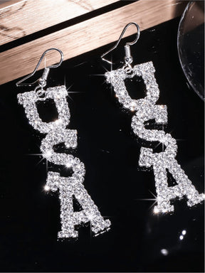 Silver USA Rhinestone Earrings