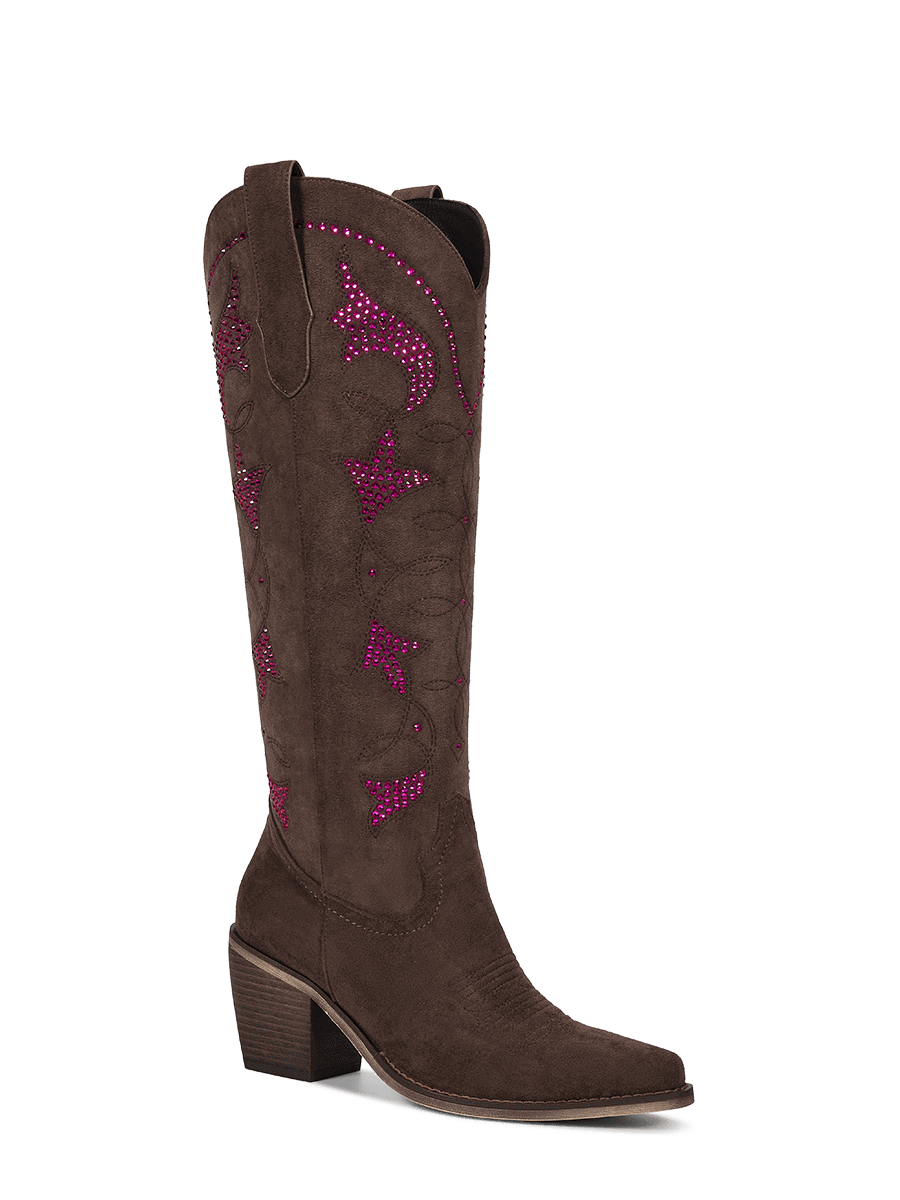 Fluorescent-rhinestones-dark-brown-cowgirl-boots