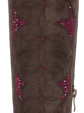 Fluorescent-rhinestones-dark-brown-cowgirl-faux-suede-boots