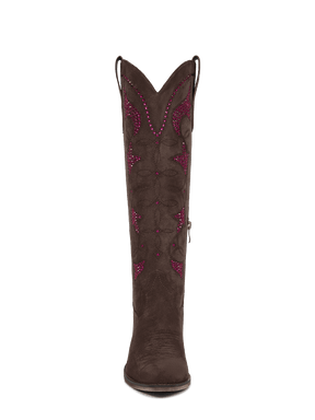 Fluorescent-rhinestones-dark-brown-cowgirl-knee-high-boots