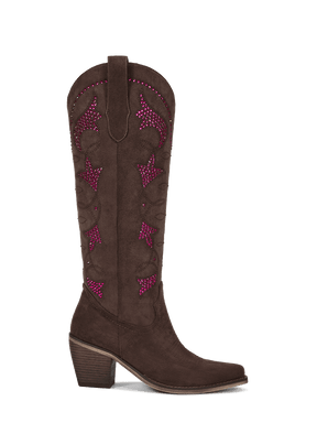 Fluorescent-rhinestones-dark-brown-cowgirl-side-zipper-boots