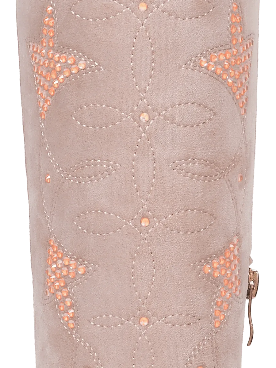 Fluorescent-rhinestones-muted-pink-western-faux-suede-boots