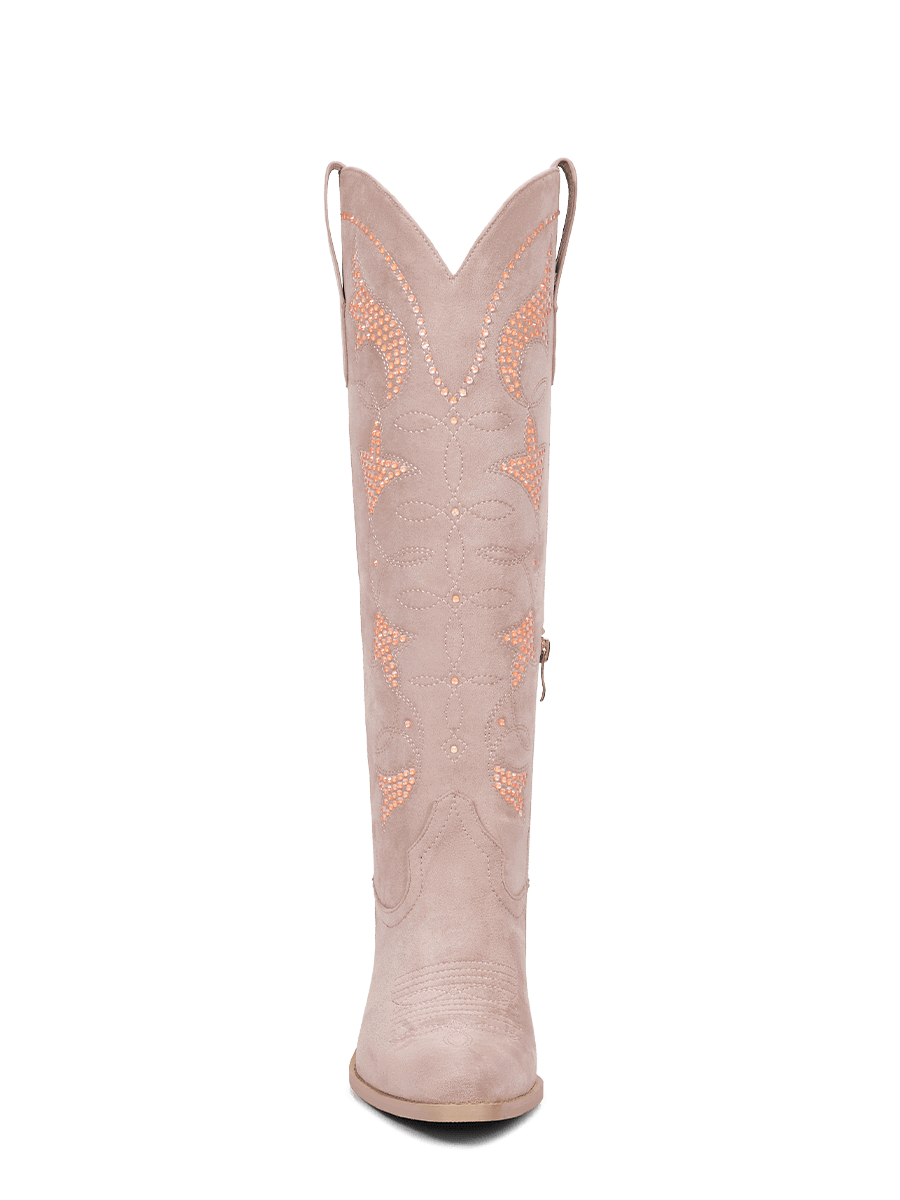 Fluorescent-rhinestones-muted-pink-western-knee-high-boots