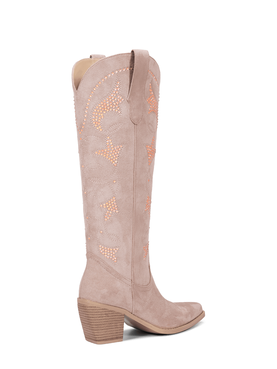 Fluorescent-rhinestones-muted-pink-western-mid-heel-boots