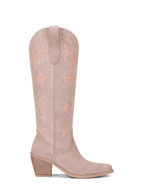 Fluorescent-rhinestones-muted-pink-western-side-zipper-boots