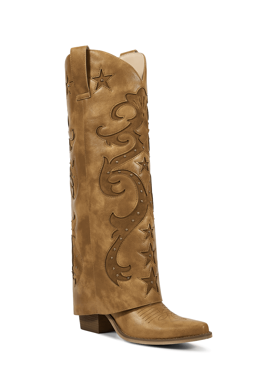 Fold-over-star-retro-carving-western-boots