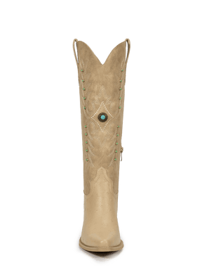 Gemstone-apricot-embroidered-ostrich-leather-knee-high-boots