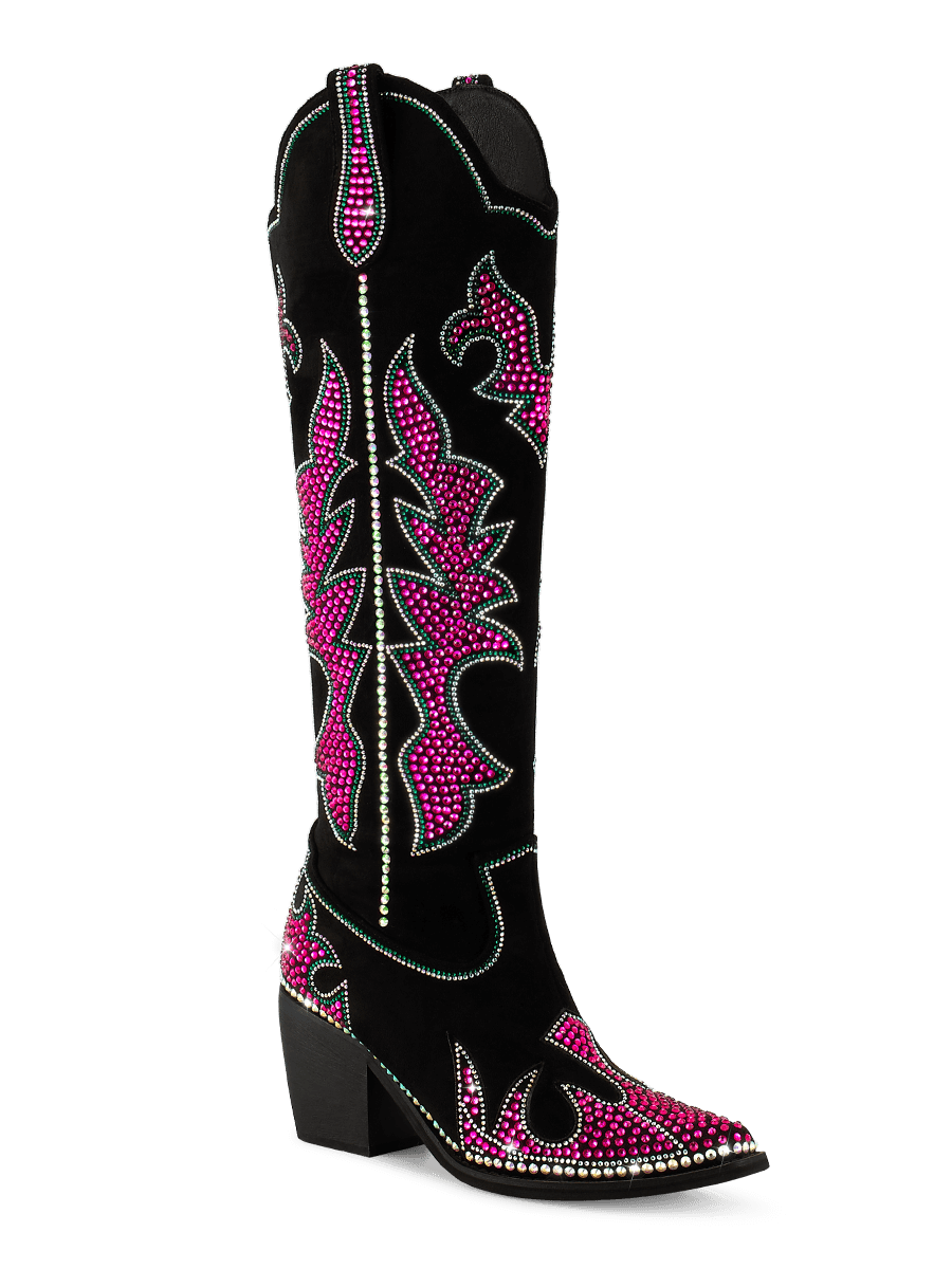 Pink Rhinestone Cowboy Boots | Black Western Boots | WETKISS