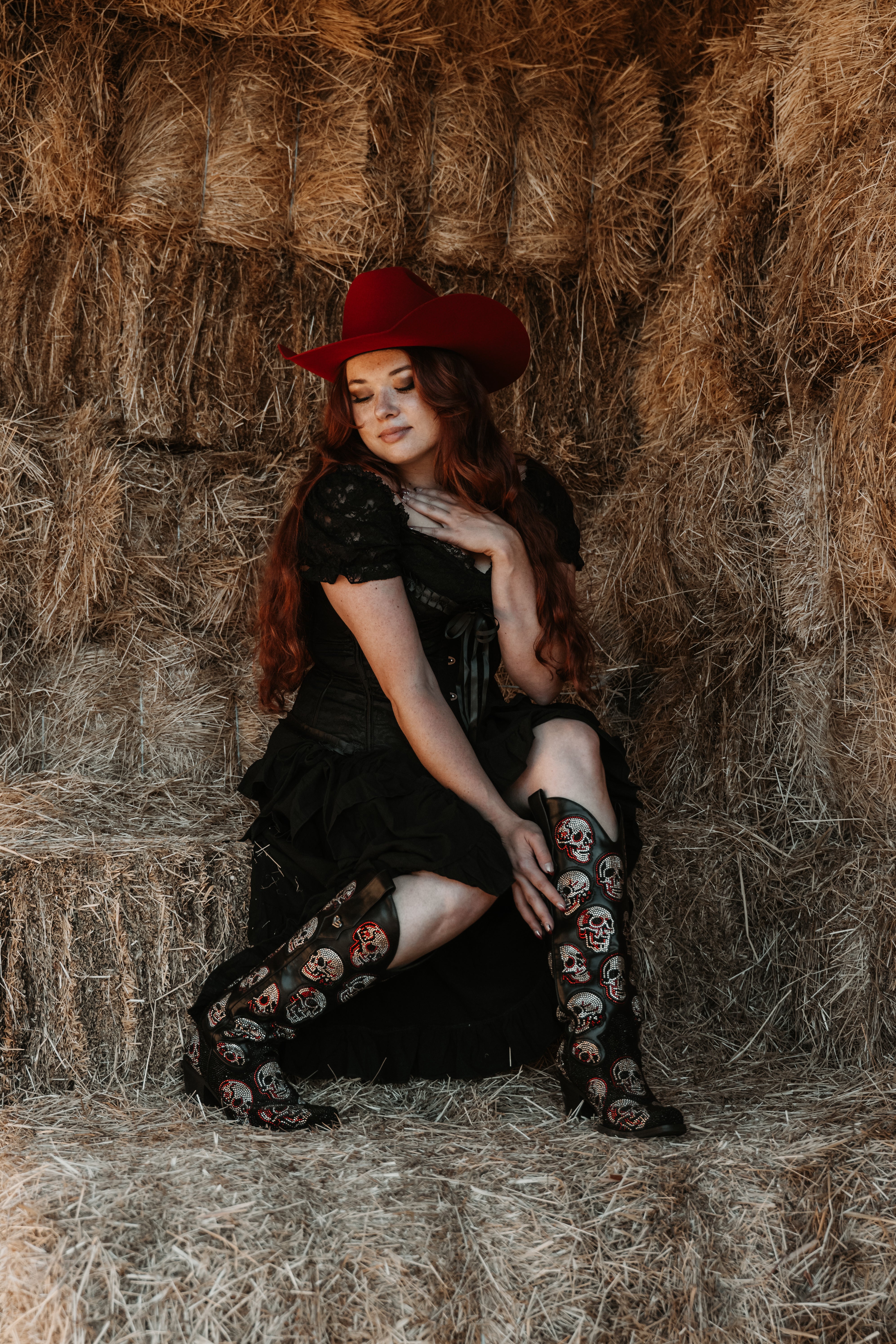 Black Leather Rhinestone Skull Western Cowgirl Boots | WETKISS BOOTS