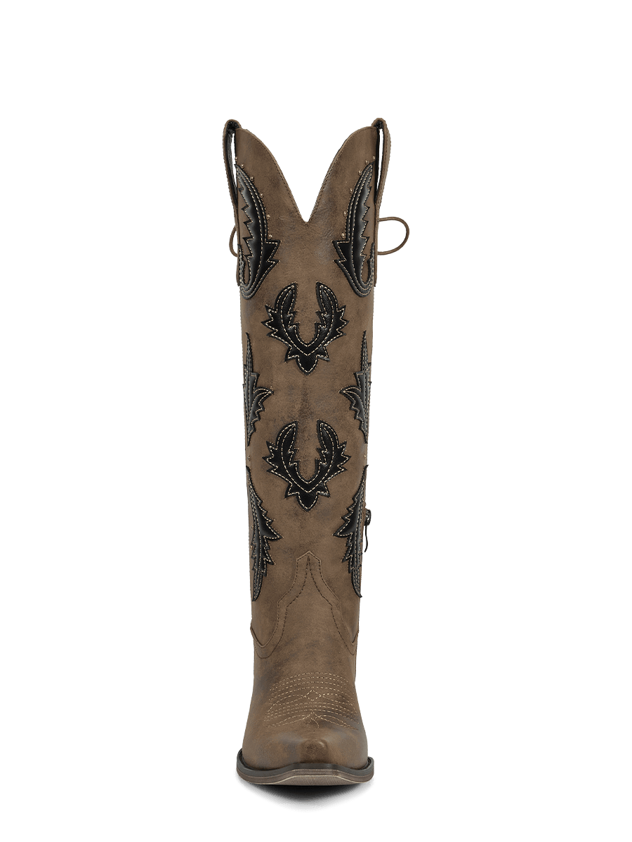 Lace-up-closure-botanical-brown-knee-high-western-boots