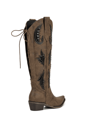 Lace-up-closure-botanical-brown-low-heel-western-boots