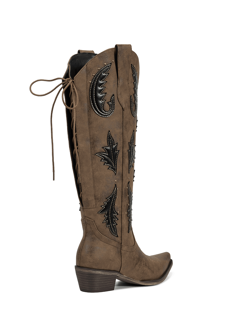 Lace-up-closure-botanical-brown-low-heel-western-boots