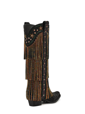 Matte-black-fringe-knee-high-cowgirl-boots