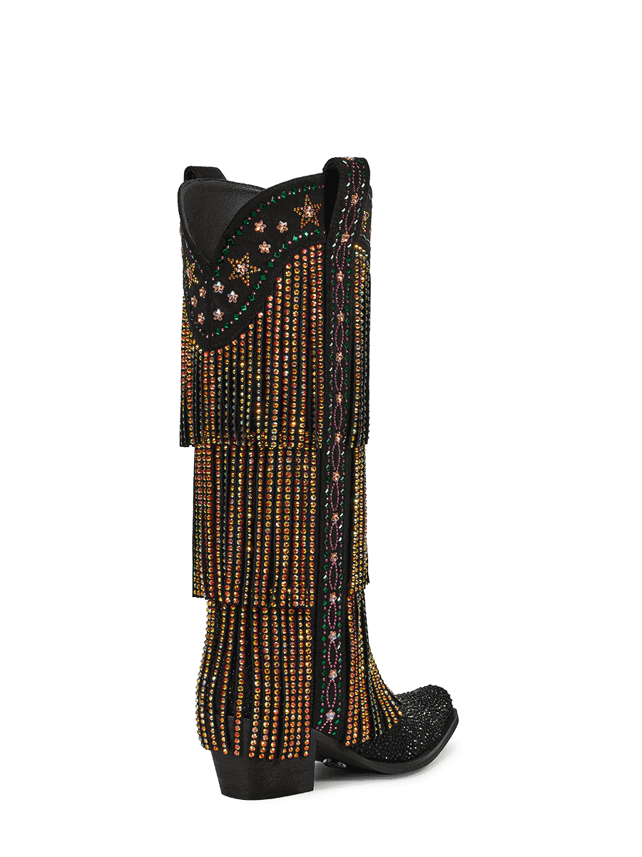 Matte-black-fringe-knee-high-cowgirl-boots
