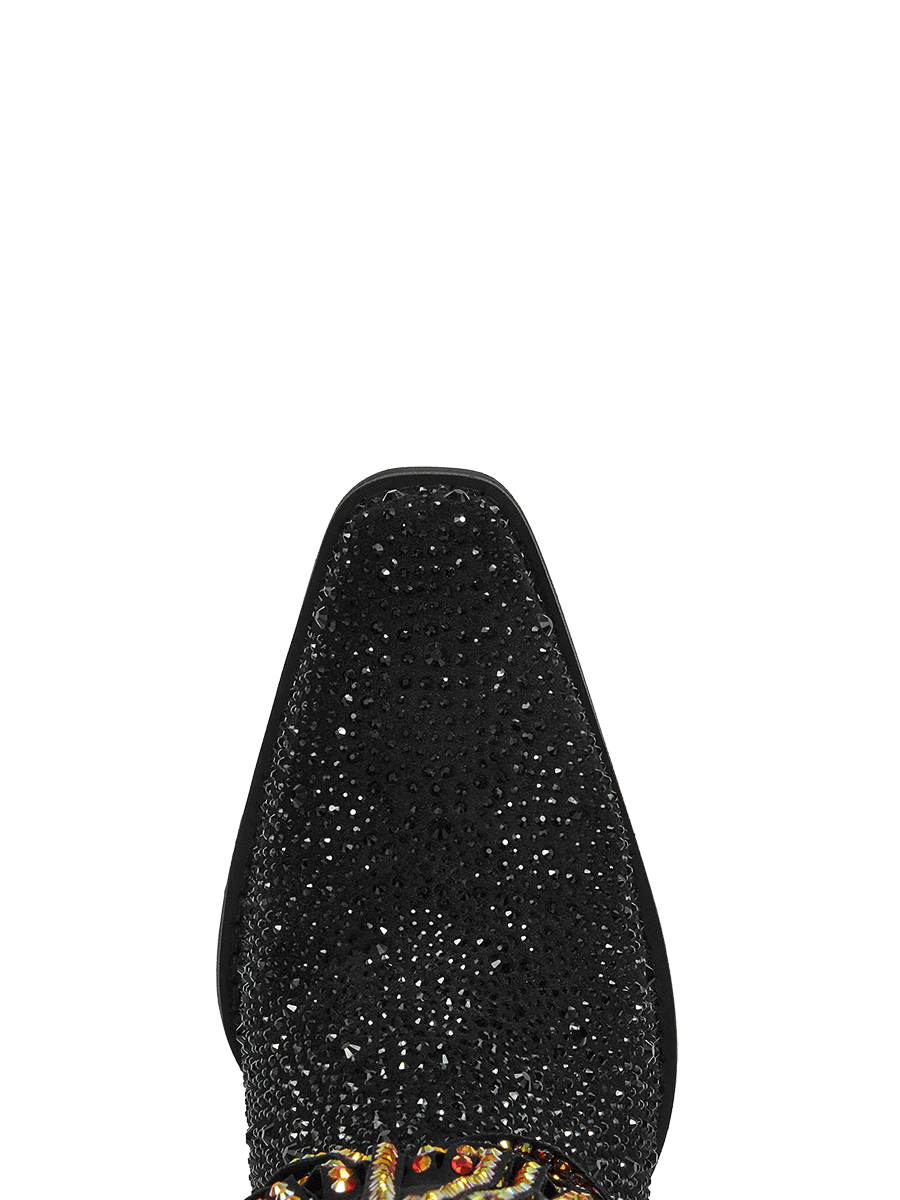 Matte-black-fringe-mid-heel-cowgirl-boots