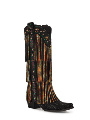 Matte-black-fringe-rhinestones-cowgirl-boots