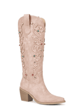 Muted-pink-floral-inlay-gemstone-cowgirl-boots