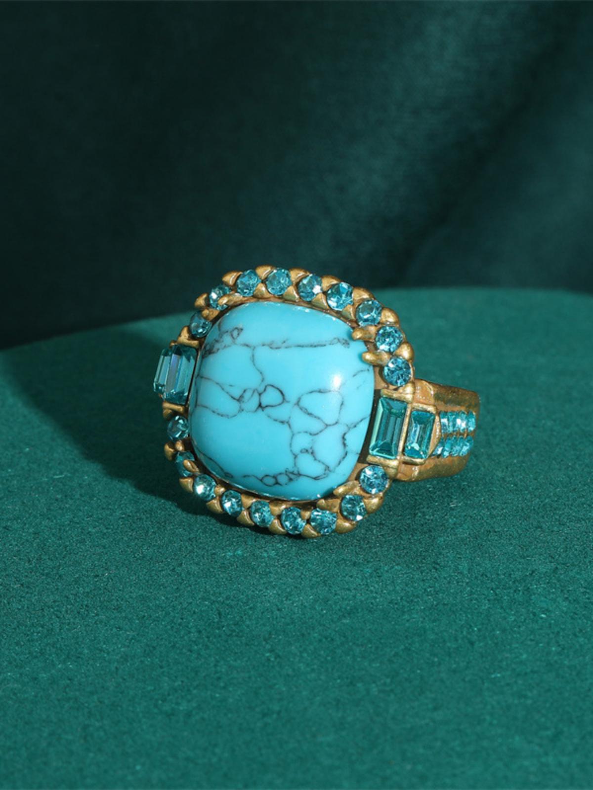 Square Turquoise Vintage Gold Plated Ring