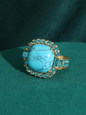 Square Turquoise Vintage Gold Plated Ring