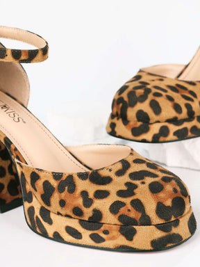 Leopard Print Faux Suede Block Heel Pumps