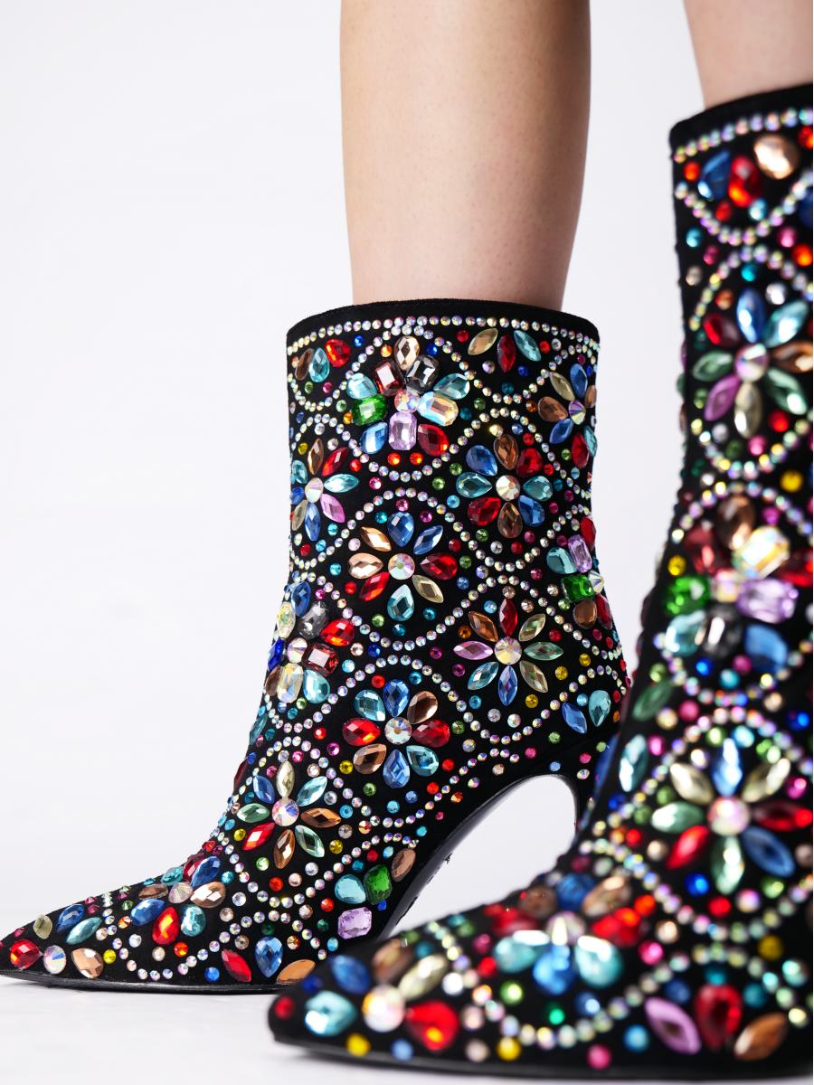 Colorful Rhinestone Ankle Boots