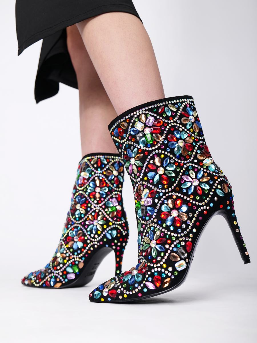 Colorful Rhinestone Ankle Boots